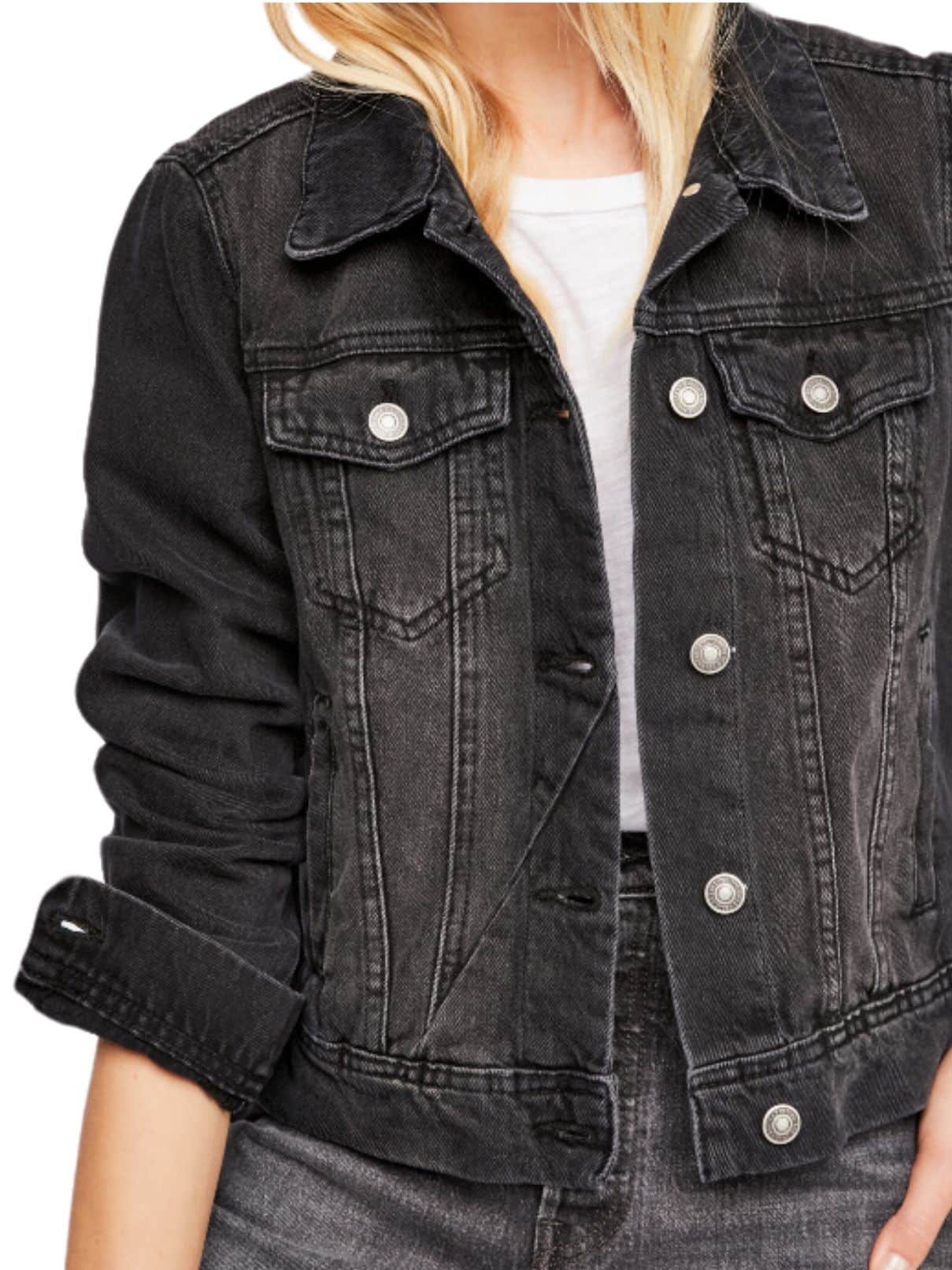 Top NWT FREE PEOPLE Rumors Black denim jacket